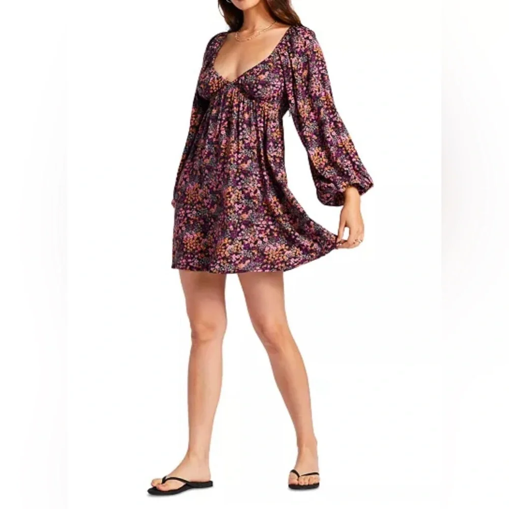 Roxy Sweetest Shores Puff Sleeve Women’s Dress Size L - Picture 2 of 7